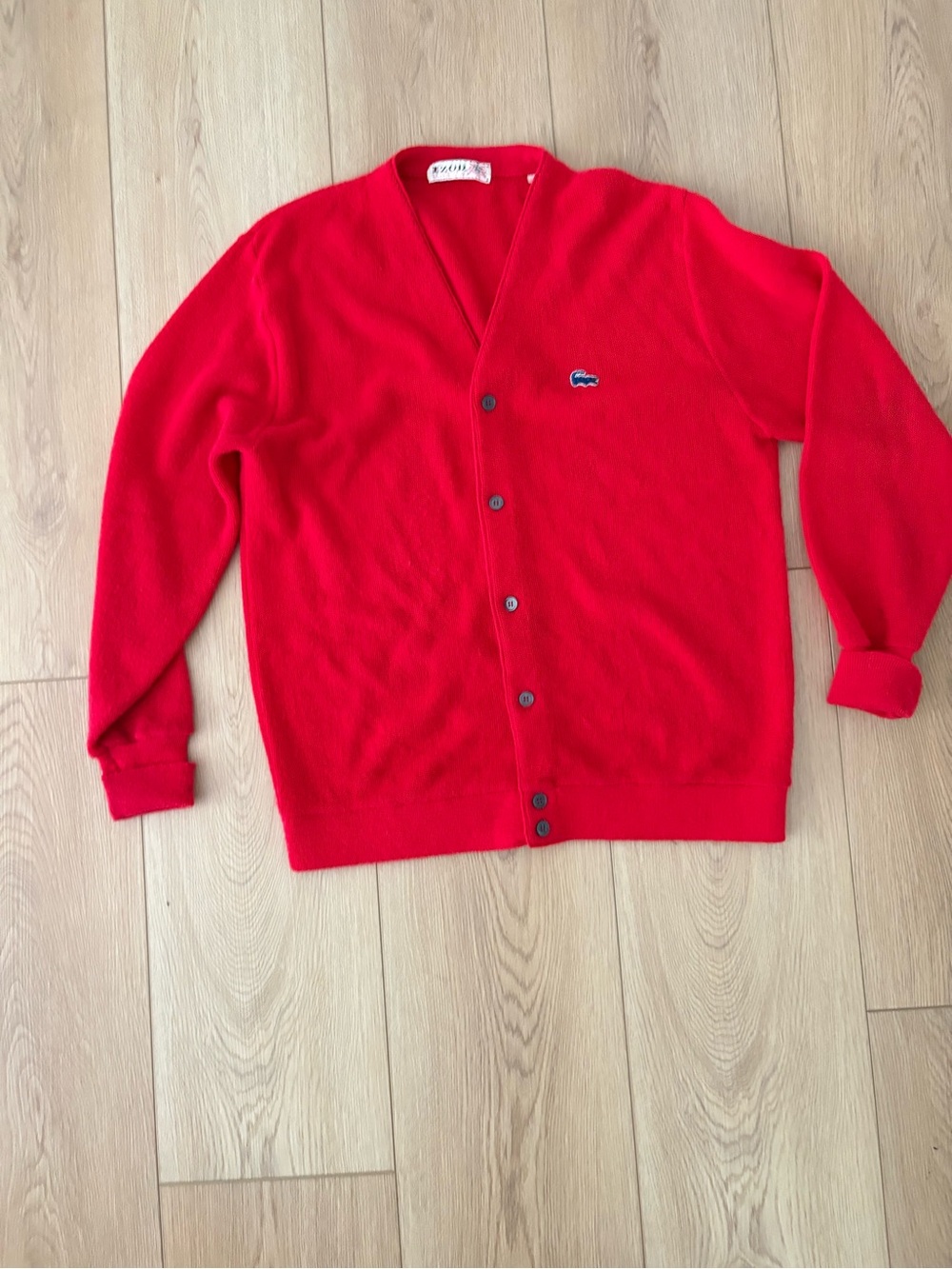 Vintage IZOD Lacoste Red Cardigan Sweater USA Made Orlon Acrylic V-Neck Size XL